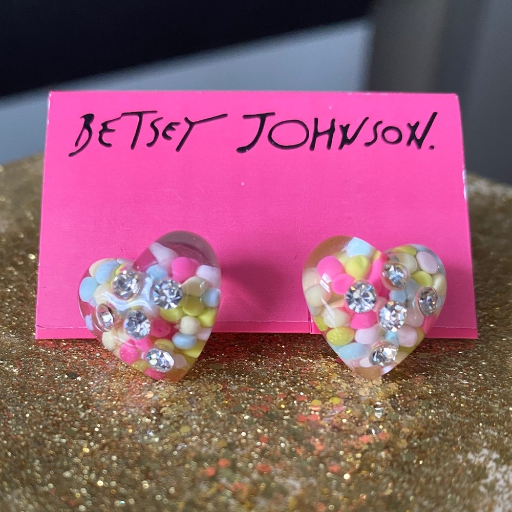 Betsey Johnson Candy Crystal Heart Stud Earrings